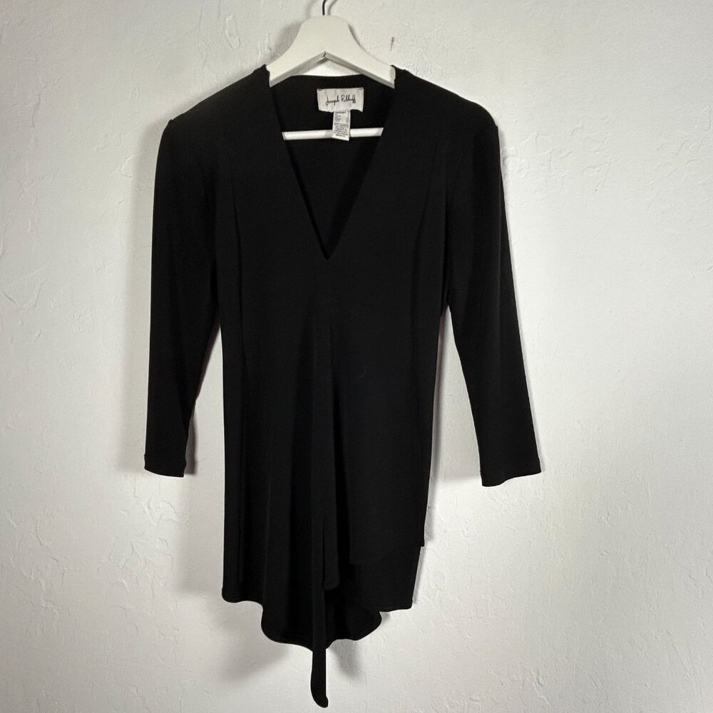Joseph Ribkoff Womens Black V-Neck Asymmetrical Tunic Top Size 2 Stretch Casual